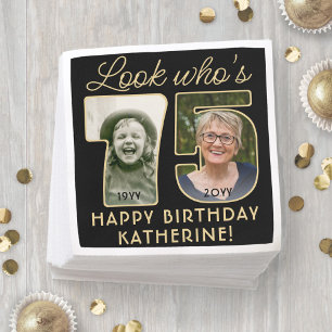 Guardanapo De Papel Olhe Quem Faz 75 Anos Preto e Dourado Feliz Aniver