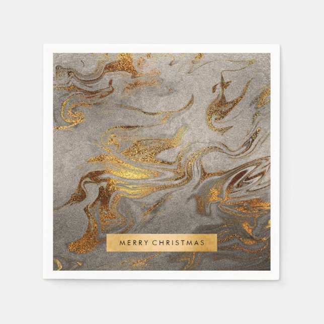 Guardanapo De Papel Olho elegante de ouro e mármore prateado de cobre (Frente)