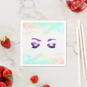 Guardanapo De Papel Olhos Roxos Glamorosos e Brows Watercolor