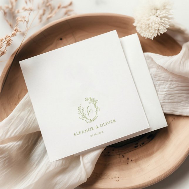 Guardanapo De Papel Olive Line Art Floral Crest Casamento  (Criador carregado)
