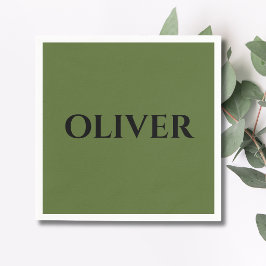 Guardanapo De Papel Olive Verde e Nome Preto Minimalista  