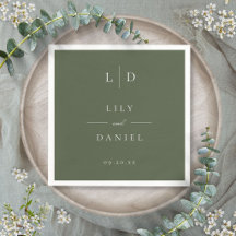 Olive Verde Elegante Minimalista Monograma Casamen