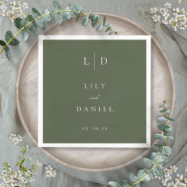 Guardanapo De Papel Olive Verde Elegante Minimalista Monograma Casamen