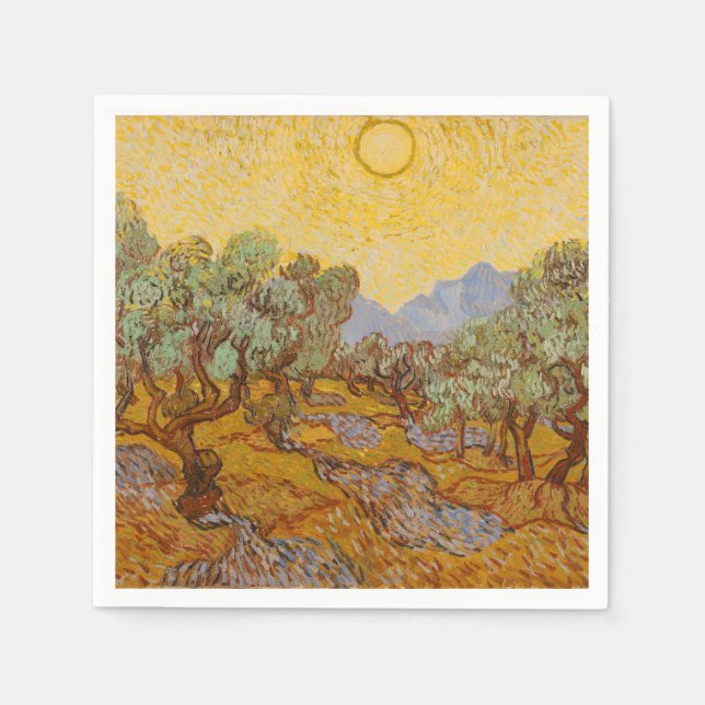 Guardanapo De Papel Oliveiras de Van Gogh Céu Sol Amarelo (Frente)