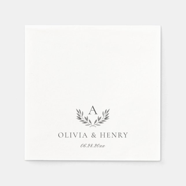 Guardanapo De Papel Olivia Elegant Cinza Monograma Simples Casamento (Frente)