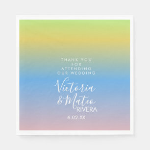 Guardanapo De Papel Ombre Arco-Íris Azul Amarelo Rosa Casamento Obriga