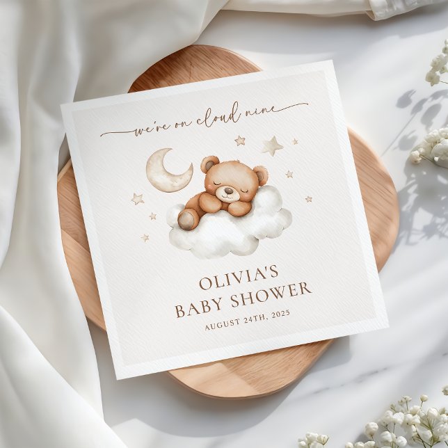Guardanapo De Papel On Cloud Nine Neutral Teddy Bear Baby Shower  (Criador carregado)