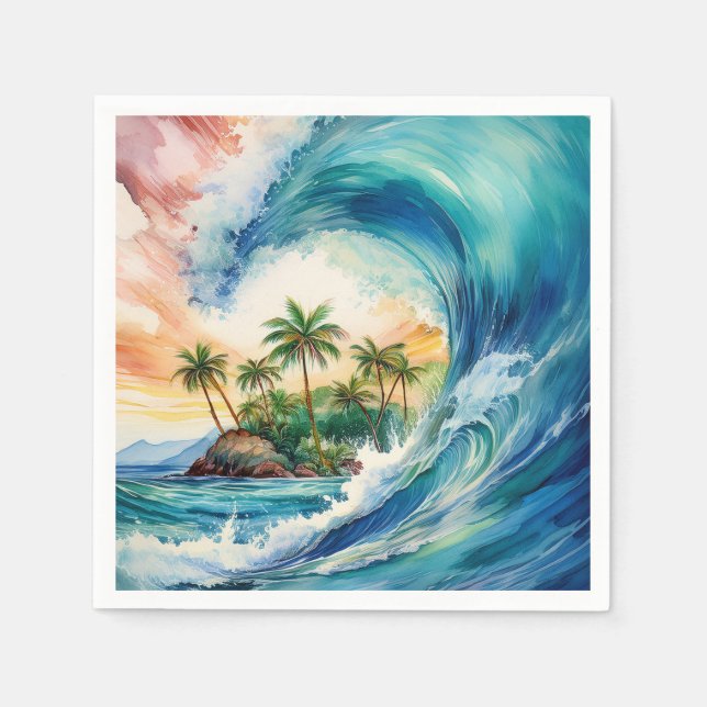 Guardanapo De Papel Onda de Aquarela Kai Aloha Motu (Frente)