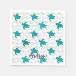 Guardanapo De Papel Onda de Shibori da tartaruga de mar da aguarela