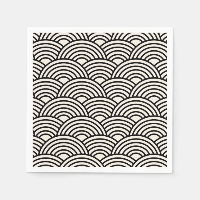 Guardanapo De Papel Onda Japonesa Seigaiha Preta E Creme Branco (Frente)