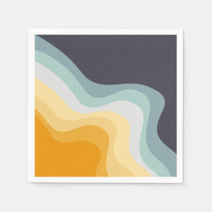 Guardanapo De Papel Ondas de estilo retro azuis e amarelas
