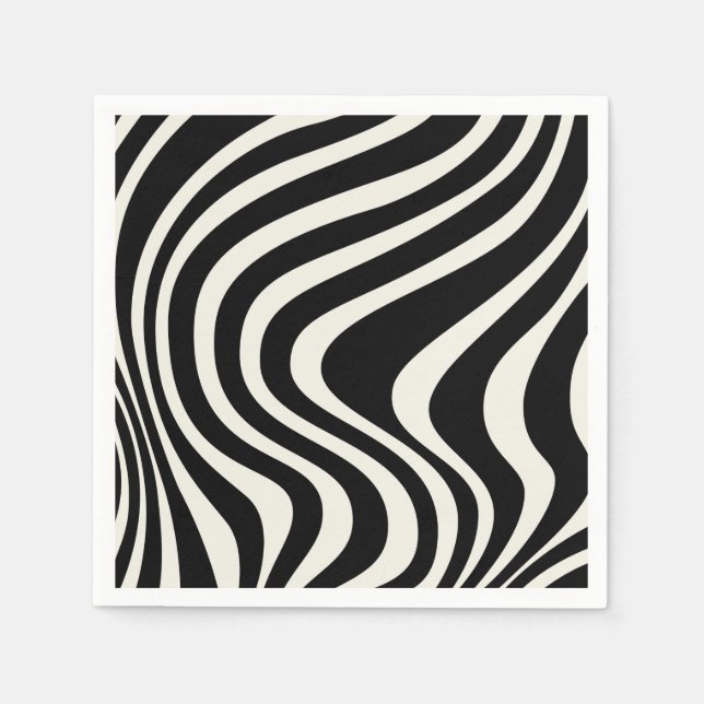 Guardanapo De Papel Ondas de estilo retrô preto e branco (Frente)