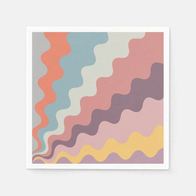 Guardanapo De Papel Ondas diagonais coloridas com estilo retrô (Frente)
