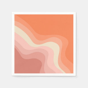 Guardanapo De Papel Ondas do estilo retrô cor-de-rosa e laranja