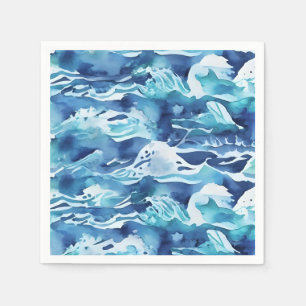 Guardanapo De Papel Ondas do Oceano Aquarela Azul Teal