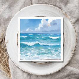 Guardanapo De Papel Ondas do Oceano Aquarela Praia Casamento à Beira-M