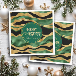 Guardanapo De Papel Ondas Douradas brilhantes verdes a preto