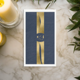 Guardanapo De Papel Ondas Esculturais Casamento Azul Naval Dourado ID1