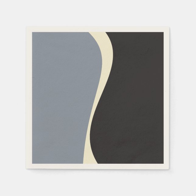 Guardanapo De Papel Ondas Simples 2 em Preto, Cinza e Creme (Frente)