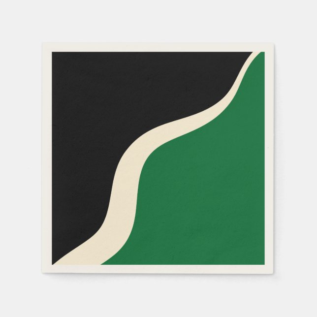 Guardanapo De Papel Ondas simples 3 em verde, creme e preto (Frente)