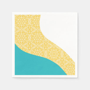 Guardanapo De Papel Ondas Simples - Turquesa de Padrão Floral e Amarel