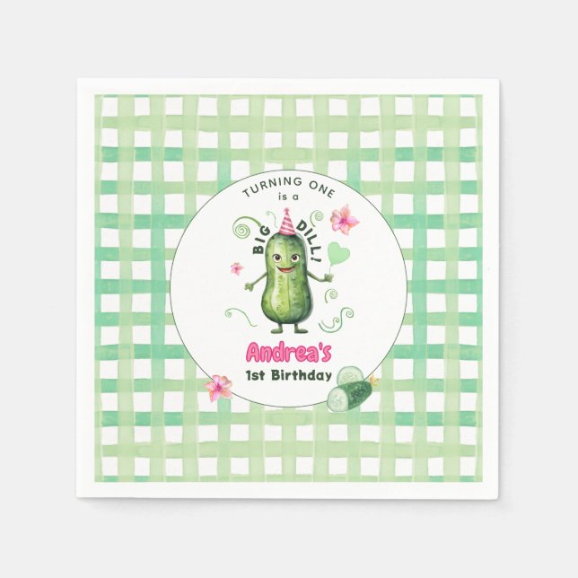 Guardanapo De Papel One Big Dill Pickle First Birthday Pink (Frente)