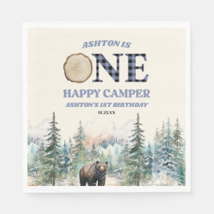 Guardanapo De Papel ONE Happy Camper Bear Blue primeiro aniversario Pa