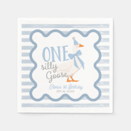 Guardanapo De Papel One Silly Goose Blue Bow 1st Birthday
