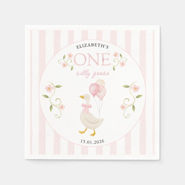Guardanapo De Papel One Silly Goose Girl 1st Birthday Pink (Frente)