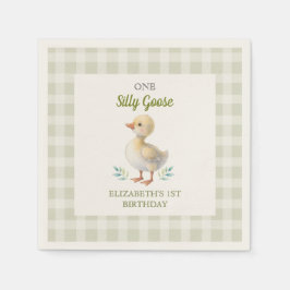 Guardanapo De Papel One Silly Goose Green Gingham Baby First Birthday