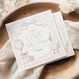Guardanapo De Papel ONE Silly Goose Pink Bow 1st Birthday Party