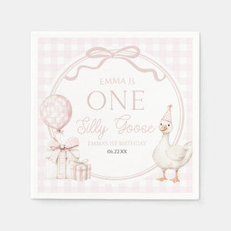 Guardanapo De Papel ONE Silly Goose Pink Bow 1st Birthday Party