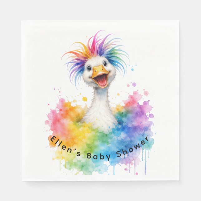 Guardanapo De Papel One Silly Goose Rainbow Baby Shower (Frente)