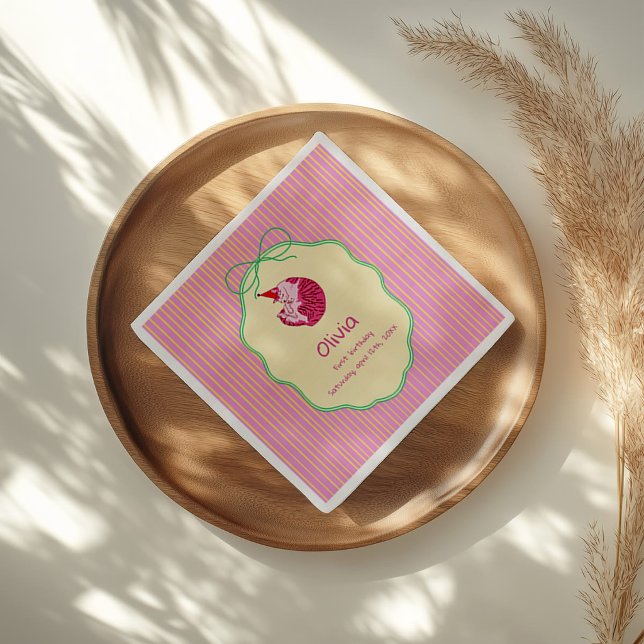 Guardanapo De Papel One Sleepy Cat 1st Birthday – Yellow Stripes (Criador carregado)