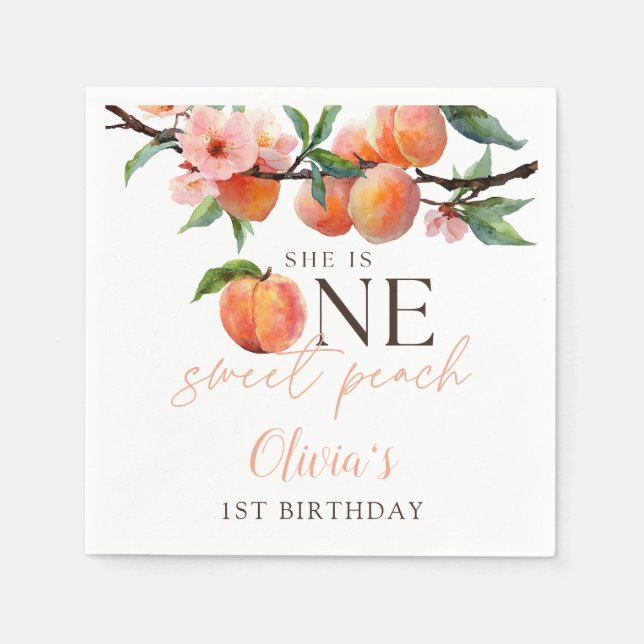 Guardanapo De Papel One Sweet Peach 1st Birthday  (Frente)