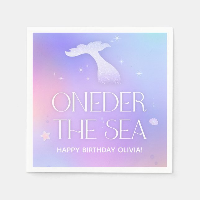 Guardanapo De Papel Oneder Sea Whimsical Sparkly Smermaid Birthday (Frente)