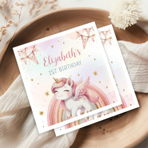 Guardanapo De Papel Ontem, Unicorn Rainbow Pink Dourado Pastel