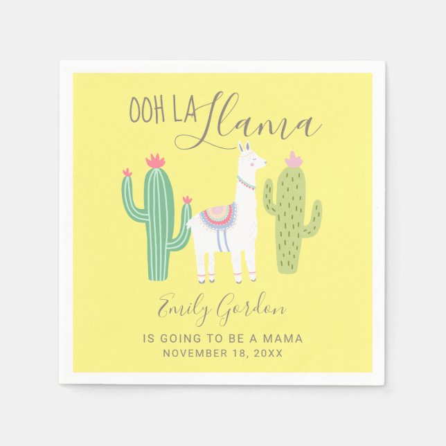 Guardanapo De Papel Ooh La Llama Chá de fraldas Amarelo branco simples (Frente)