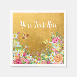 Guardanapo De Papel Opulência Beija-flor Floral Dourado
