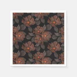 Guardanapo De Papel Orange and brown flowers on a black background.