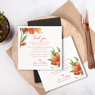 Guardanapo De Papel Orange Floral Trendy Weding Obrigado Mensagem