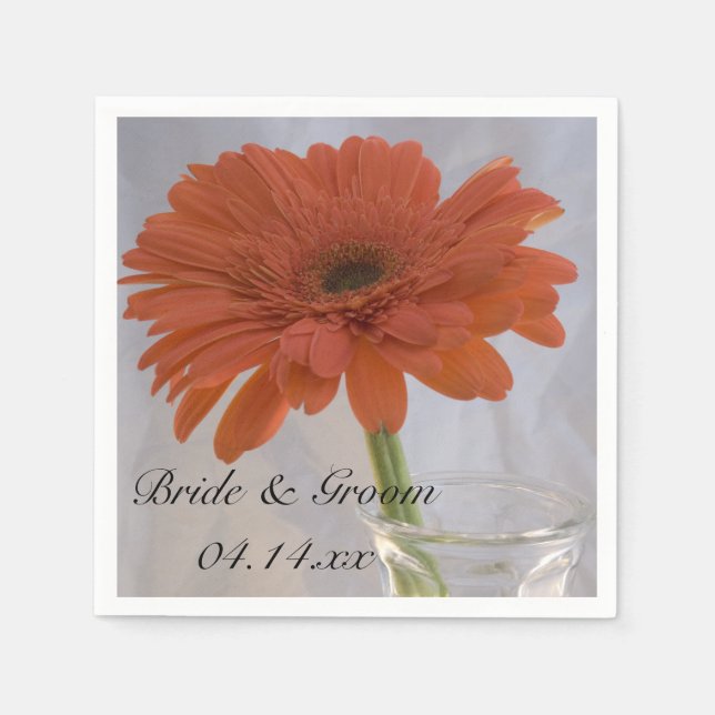 Guardanapo De Papel Orange Gerber Daisy in Vase Wedding (Frente)