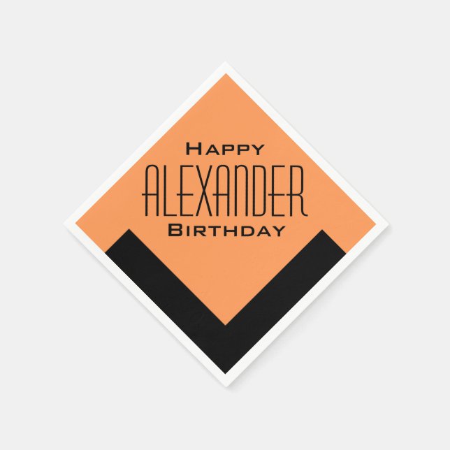 Guardanapo De Papel Orange Happy Birthday Art Deco Personalizado (Canto)
