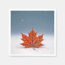 Guardanapo De Papel Orange Maple Leaf On Fresh Snow 