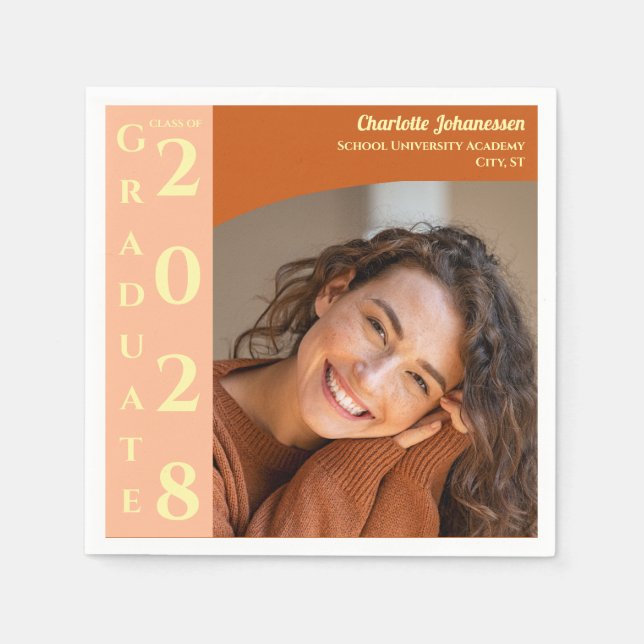 Guardanapo De Papel Orange Modern Photo Graduation Party (Frente)