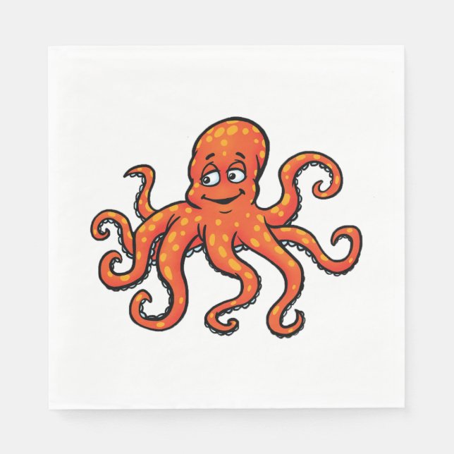 Guardanapo De Papel Orange Octopus Cartoon Ocean Sea Creature (Frente)