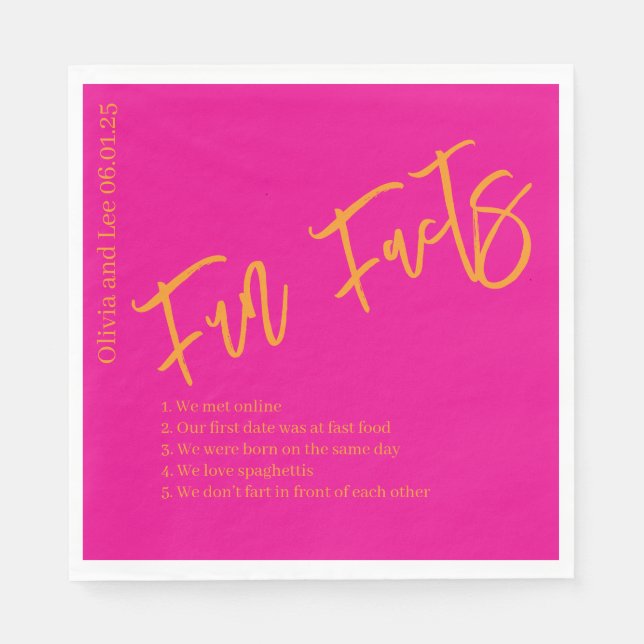 Guardanapo De Papel Orange Pink Engagement Party Fun facts Wedding  (Frente)
