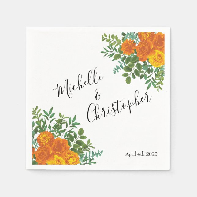 Guardanapo De Papel Orange Rosa Wedding Floral Modern (Frente)
