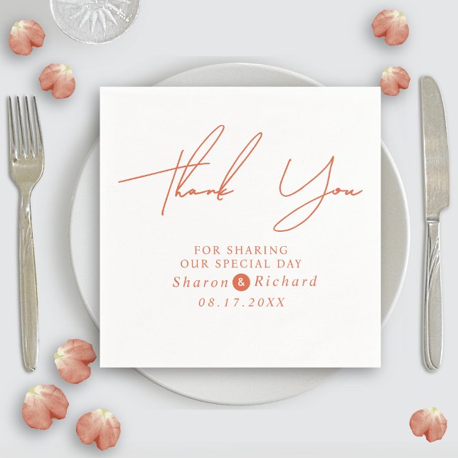 Guardanapo De Papel Orange script calligraphy Thank You fall wedding (Criador carregado)