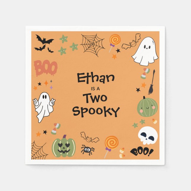 Guardanapo De Papel Orange Two Spooky Cute Halloween 2nd Birthday (Frente)